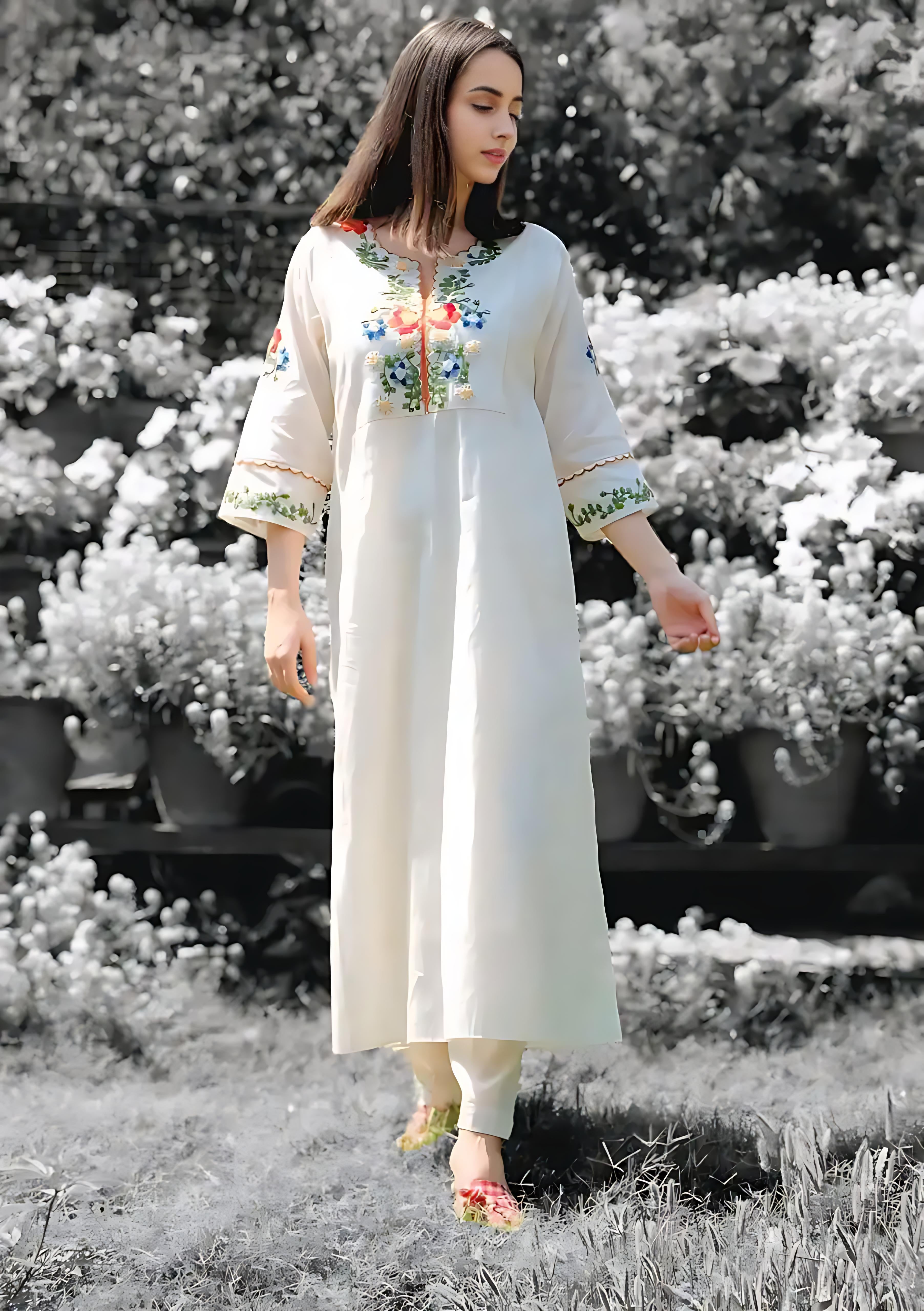 Rangritiya™ Off-White Floral Embroidered Kurta and Palazzo 42