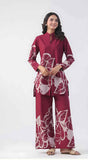 Rangritiya™ Wine Maroon Leaf Print Co-ord Set 44