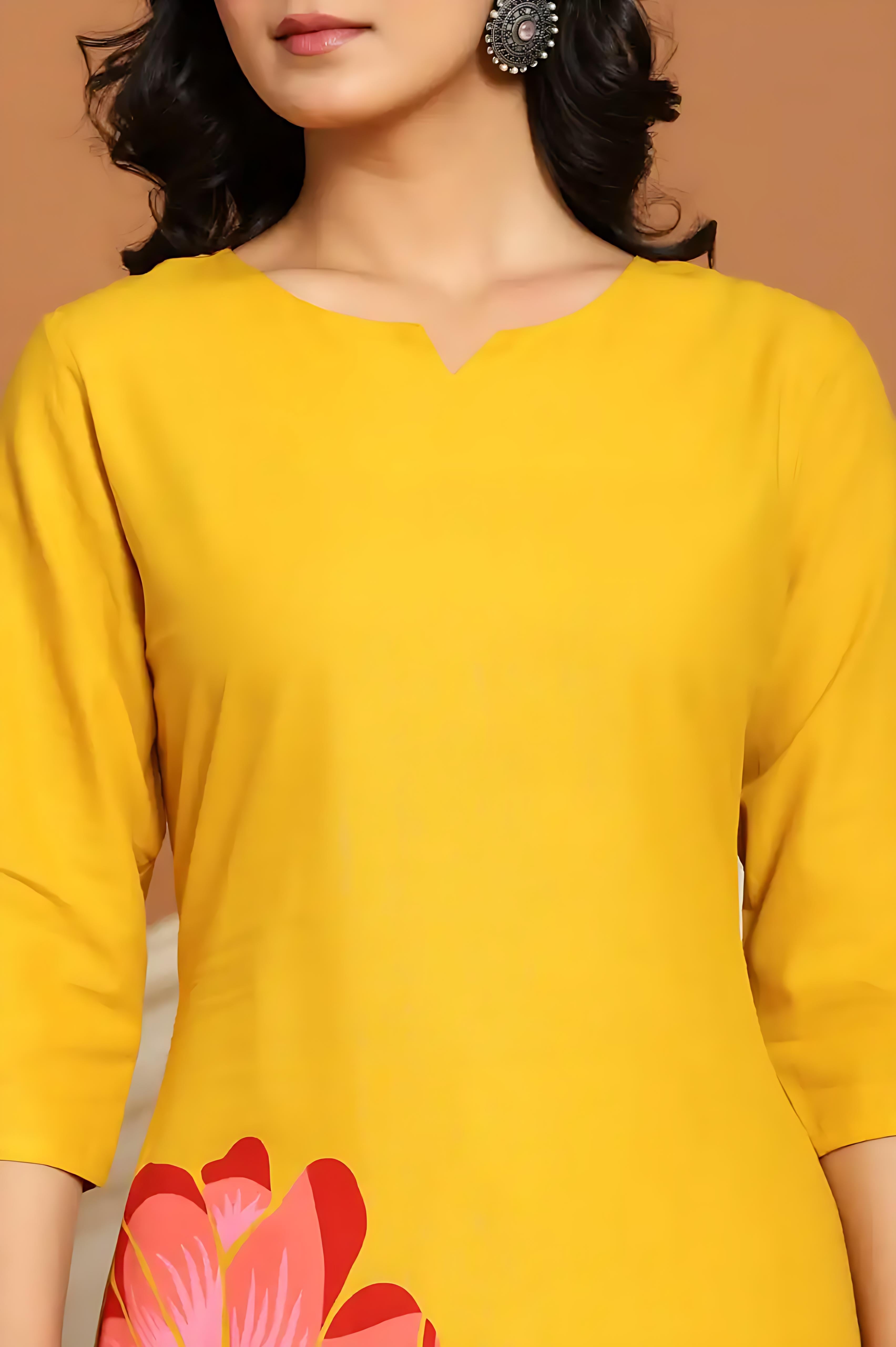 Rangritiya™ Mustard Co-ord Set – Hand-Painted Floral Elegance
