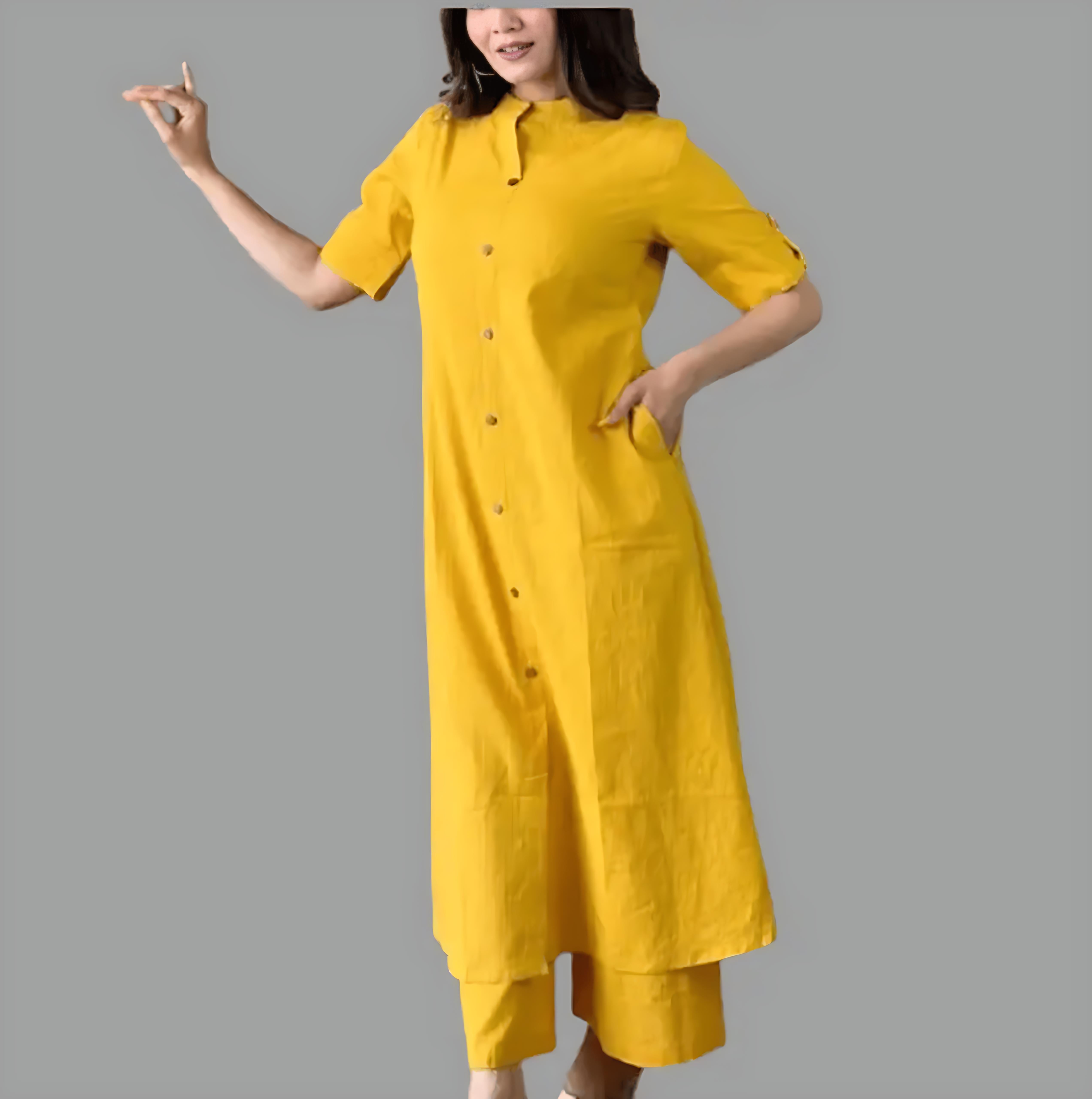 Rangritiya™ Mustard Yellow A-Line Kurti Palazzo Set - Cotton Kurti for Women Female 42