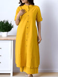 Rangritiya™ Mustard Yellow A-Line Kurti Palazzo Set - Cotton Kurti for Women Female 44